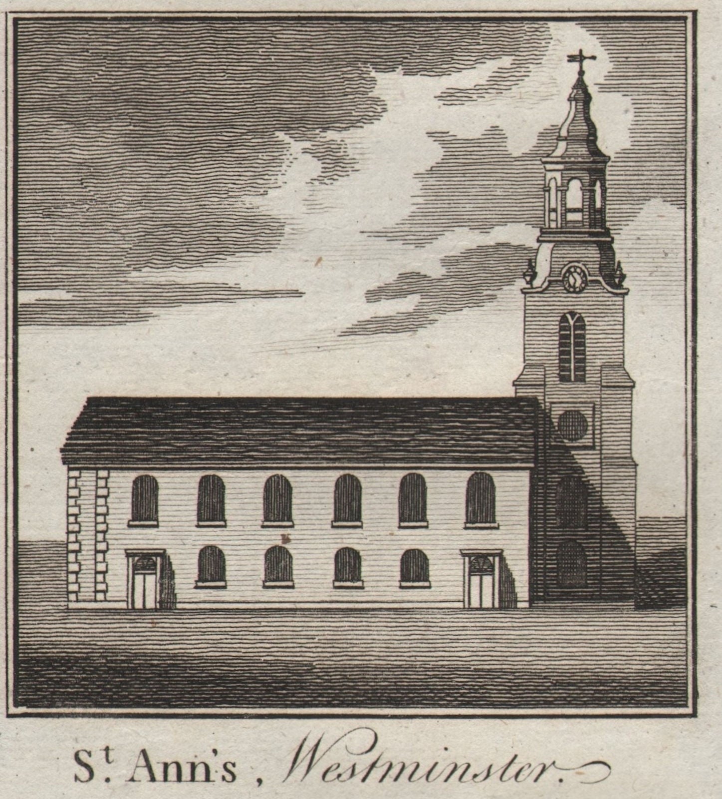 St. Anne's, Soho. Christopher Wren. London church. SMALL. THORNTON 1784 print